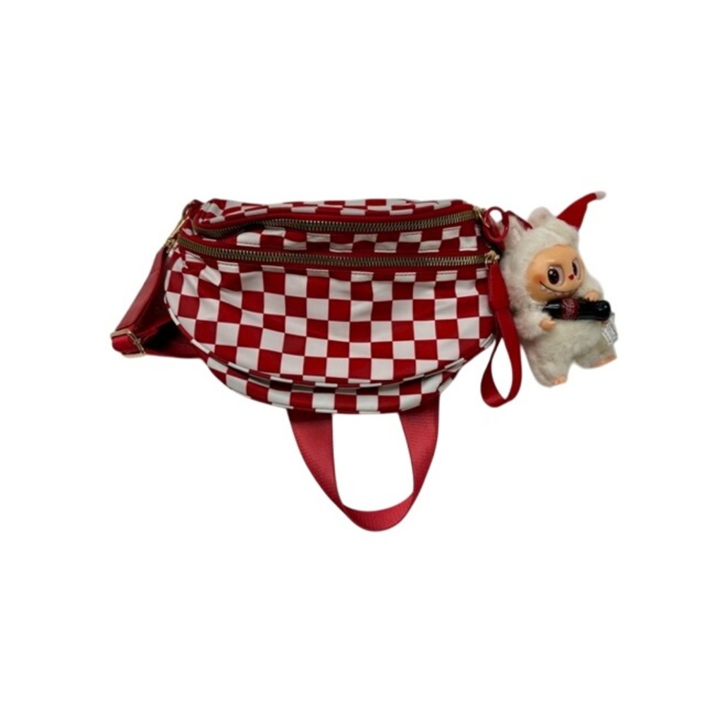 Red White Checkerboard Fanny Pack Bum Bag With FREE Plush‎ Charm